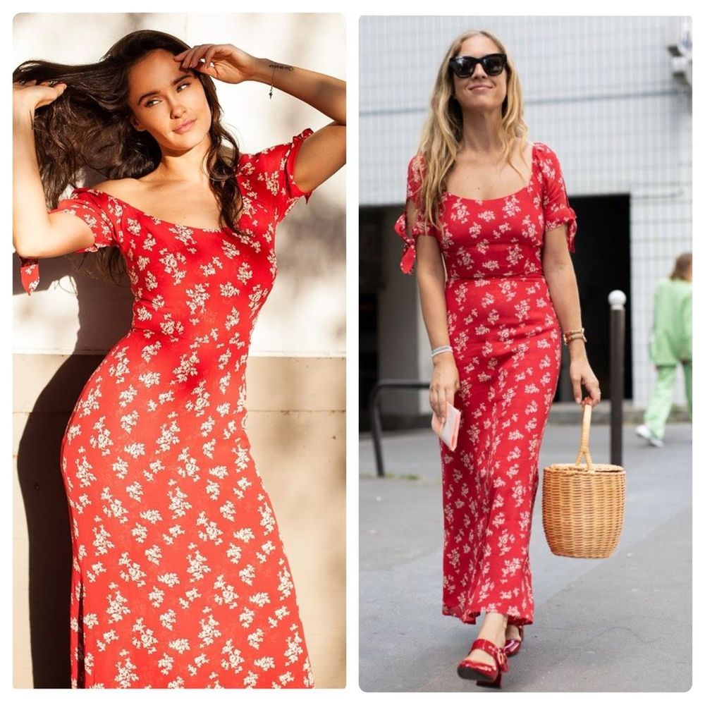 Reformation red floral maxi dress sz 8 (p502)